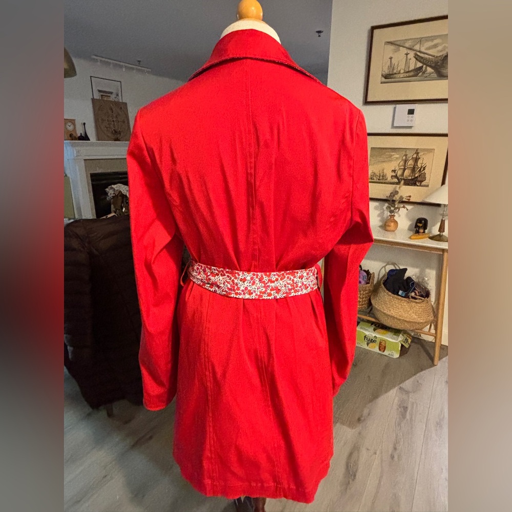 liberty Art Fabric Red Trench Coat with Floral Trim. Size M - Picture 3 of 10